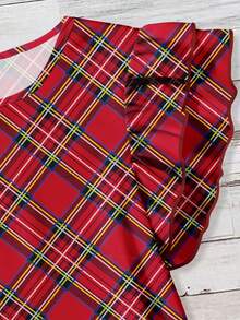 EMERY ROSE Women's Round Neck Short Sleeve Romantic Elegant Plaid Print Blouse, Suitable For Outings, Work Commute, Dates, Parties, Chic Spring - Multicolor - View 3