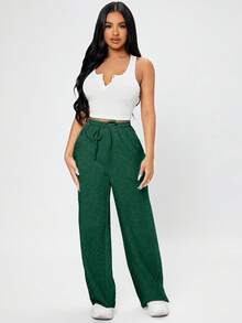 EURMUSE Drawstring Waist Slant Pocket Spring Clothes Sweatpants - Dark Green - View 4