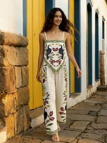 CAJUNI 一套饰有巨嘴鸟刺绣印花的上衣和裤子。 - 彩色 - 查看 1