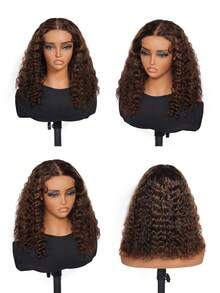 ALL READY WIG 渐变挑染 4/30 水波纹蕾丝前 BOB 假发，真人发，预先拔毛，6x5 无胶佩戴，即戴即走，短卷蕾丝前 BOB 假发，适合，真人发，16 英寸