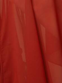 Revavyn Red-Brown Mandarin Collar Ruffle Sleeve Top, Graceful Vintage Style, Suitable For Daily Casual Wear - Red - View 7