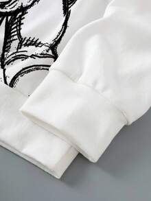 BATMAN X SHEIN 男士休闲日常通勤动漫英雄人物字母印花落肩宽松白色圆领套头卫衣，春秋季 - 白色 - 查看 4