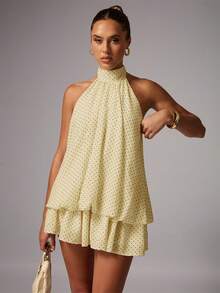 Avenya Đầm ngắn không tay chấm bi, chân váy xòe. - Màu be - Xem 4