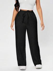 EURMUSE Drawstring Waist Slant Pocket Spring Clothes Sweatpants - Black - View 5