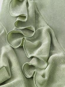 SHEIN MOD Đầm nữ màu trơn, dây mảnh, viền bèo nhún, eo thắt, thích hợp cho mùa hè. - màu xanh lá - Xem 5