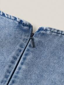 SHEIN MOD Women's Casual Washed Pleated Waist Denim Dress Blue Dress  Summer Dresses For Women Party Dresses Christmas Party Dress Elegant Dresses For Women Holiday Dresses For Women Women's Denim Dress Featuring A Flattering V-Neckline, Pleated Bodice, And Short Flowy Sleeves, Perfect Casual Style