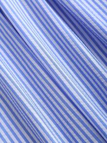 Sweetra Conjunto casual de uso diario y para ir al trabajo, con top de rayas con cordón y dobladillo con volantes, y pantalones de pierna ancha para mujer - Azul - Ver 5