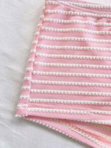 Soleia Women's Summer Set Vacation Outfits Women Casual Sets For Women Pink  Carnival Women's Striped Ruched Bandeau Top And Shorts 2 Pieces Set