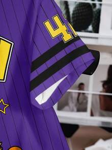 LOONEY TUNES X SHEIN Women's Casual Fashionable Street Cute Cartoon Letter & Stripe Print Short Sleeve T-Shirt, Summer - White - View 3