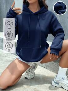 EURMUSE Women Solid Drawstring Pocket Detail Thermal Lined Hoodie