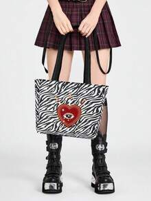 ROMWE Goth Figure Graphic Large Capacity Portable Shoulder Bag For Women - Black and White - View 5