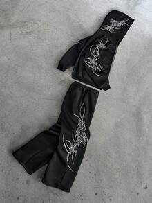 PAVTROS 男士街头风热销深色字母刺绣侧边连帽衫，适合户外音乐节、日常出行、朋友聚会、送给男友/老公的礼物、周年纪念礼物、卫衣套装 - 彩色 - 查看 4