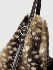 ROMWE Grunge Punk Túi xách nữ, Túi đeo vai, Họa tiết động vật, Túi Hobo, Túi nhung, Lông giả, Nhung, Lông thú và bông, Thời trang, Cá tính, Đa năng, Phong cách đường phố, Ngọt ngào và Cá tính, Phong cách Hot Girls, Y2K, Punk, Thu Đông (Họa tiết ngẫu nhiên) - Cà phê - Xem 3