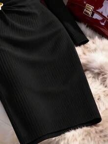 Franclia 优雅高领长袖针织连衣裙，秋冬款