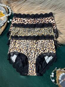 3 peças/Conjunto Calcinha de Renda com Estampa de Leopardo Sexy e da Moda - Preto - Visão 7