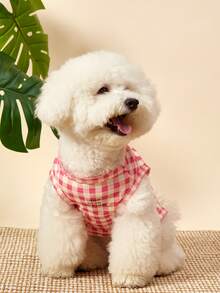 PETSIN 1件宠物猫狗粉色甜美可爱格子图案柔软针织面料圆领无袖背心 - 玫紅色 - 查看 4