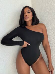 Alexandranx Women's Autumn Minimalist Versatile Bodysuit, Stand Collar Long Sleeve Backless Slim Fit Daily Casual/Date Outfit, Black - Black - View 1