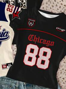 SHEIN 3pcs/Set Teen Girls' Casual Minimalist Tight Fit Round Neck Short Sleeve Regular T-Shirts, Colorblock English & Numeric Graphic Print, Black & Navy, Streetwear, Athletic Style, Outfits , Easy Comfort, Autumn Layers, Stylish Teen Girls, Casual Wear, Sports Numeric Graphic Tee, Back To School, Jersey Number , Blockcore Tee