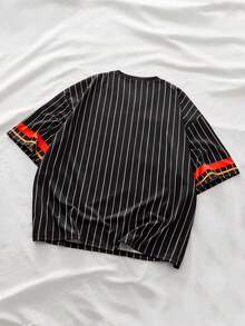 AXEPEAK 男士休闲条纹数字印花短袖T恤，夏季 - 彩色 - 查看 2