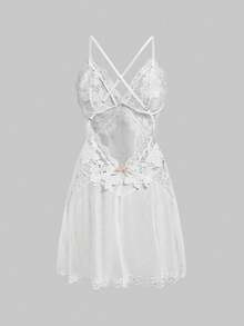 Sweetness Floral Sexy Dress And Thong Lingerie Set - White - View 2