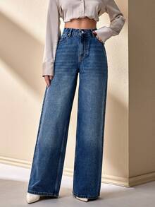 CLARA VERO Woman Low Waist Loose Wide Leg Casual Denim Jean - Dark Wash - View 3