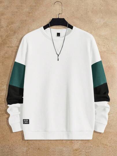 Manfinity VCAY Knitted Casual Color Block Round Neck Long Sleeve Pullover Sweatshirt Men Clothes Street Wear 90s Sporty Sweater Men Men Sweat Shirts Drop Shoulder Men