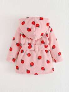 Cozy Pixies Baby Girl Leopard Print Round Neck Long Sleeve Tie Plush Robe, Versatile & Comfortable Toddler Girl Plush Robe, Bathrobe, Moisture-Wicking Warm Sleepwear, Comfortable & Versatile Casual Basic Style, Suitable For Autumn/Winter Indoor, Outdoor Leisure, Skiing, Back To School, Daily Wear, Sports, Play, Party, Festival, Halloween, Christmas, New Year, Valentine's Day - Multicolor - View 2