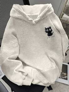 EMERY ROSE Plus Size Women Casual Cartoon Print Sweatshirt, Autumn/Winter - Light Grey - View 2