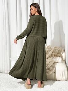Auralis Set casual da donna taglie forti con top a spalle scoperte e gonna, adatto per raduni - Verde militare - Visualizzare 2