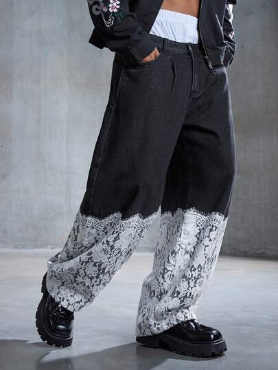 Street Life Jeans décontractés mode patchwork à coupe cintrée pour hommes