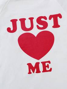 Genkimix Kids Set casual pentru fete, 2 buc., top cu mânecă scurtă și guler rotund, croială lejeră, cu imprimeu cu litere și inimioare "JUST ME", pantaloni roz cu curea, stil drăguț și dulce, potrivit pentru ținute casual de primăvară/toamnă, ținute de sărbători - alb - Vizualizare 3
