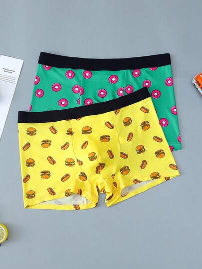 Velminro Men's Hamburger Print Elastic Waist Boxer Briefs