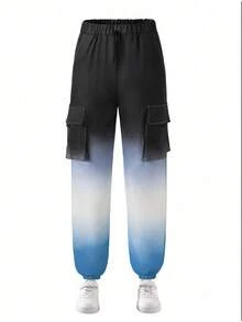 青少年（男童）长裤，大童休闲印花裤，撞色渐变字母及渐变印花，松紧腰，日常穿着，宽松街头酷炫风格 - 彩色 - 查看 6