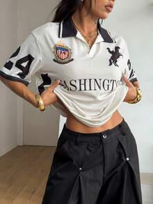 Coolane 夏季休闲字母数字印花短袖T恤 - 白色 - 查看 5