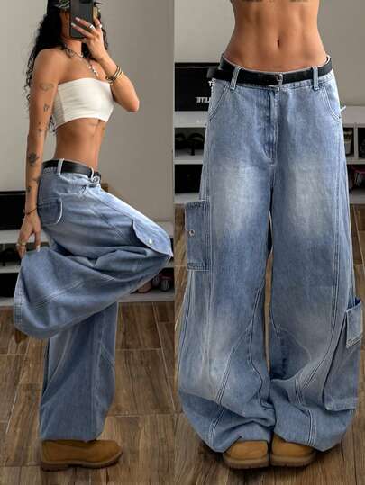 StreetHx 女士纯色简约日常牛仔裤