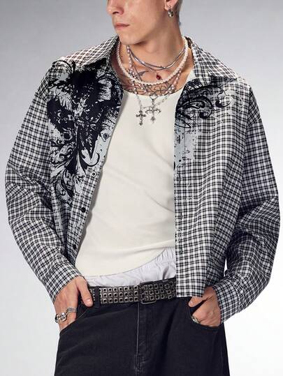 Chemise à carreaux à manches longues décontractée pour hommes, style universitaire