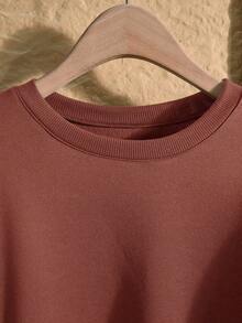 Rusticease Plus Size Casual Solid Color Sweatshirt And Sweatpants 2 Pieces Set, Autumn/Winter/Summer/Spring/Vacation - Rust Brown - View 7