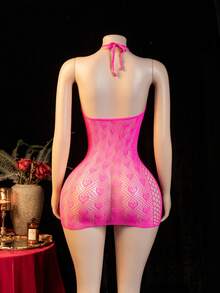 SHEIN 1件装女士露背吊带性感网纱连衣裙 - 玫紅色 - 查看 2