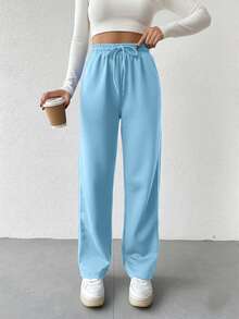 EURMUSE Women's Contrast Trim Drawstring Waist Casual Sweatpants - Baby Blue - View 6