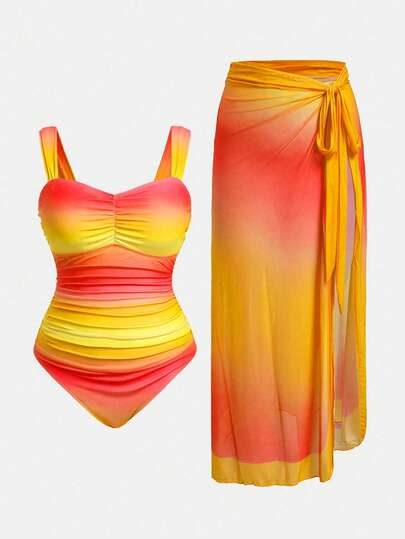 Swim Oasis Bộ đồ bơi liền thân 2 mảnh xếp ly gradient dành cho nữ cỡ lớn