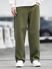 Manfinity Hypemode Men's Pocket Button Casual Commuter Denim Jeans Japanese Pants Olive Green Pants Men - Army Green - View 6