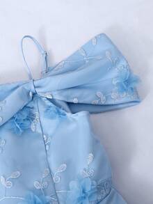 SHEIN Teen Girls' Off Shoulder Bowknot Fit & Flare Dress, Suitable For Banquet, Blue - Baby Blue - View 9