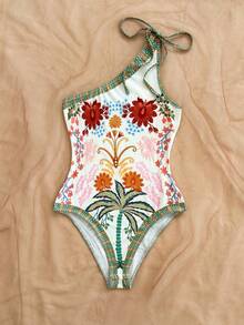 Soleia 新款女士度假针织印花不对称肩带连体衣 - 彩色 - 查看 5