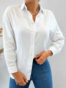 EURMUSE 100%纯棉 100%纯棉落肩纯色长款衬衫 夏季上衣 度假服装