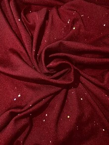Firerie Plus Size Burgundy Autumn Elegant Sequin Striped Long Sleeve Mini Dress, Ruched Slim Fitted Elastic Mermaid Style For Weddings, Galas, Dates - Burgundy - View 8