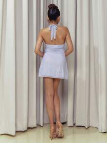 Criza Taa Spring/Summer Back To School Sleeveless V-Neck Mini Dress For Women, Blue Striped School Girl Style - Baby Blue - View 2