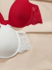 Charlaine 3pcs Women's Lace Trim Underwire Bra - Multicolor - View 4
