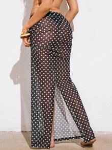 Avantive 2026 度假休闲沙滩复古波点印花半透明纱笼 - 黑色 - 查看 2