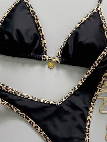 Swim Vcay 2件套女士夏季随机印花吊带细肩带金属装饰性感比基尼套装 - 彩色 - 查看 5