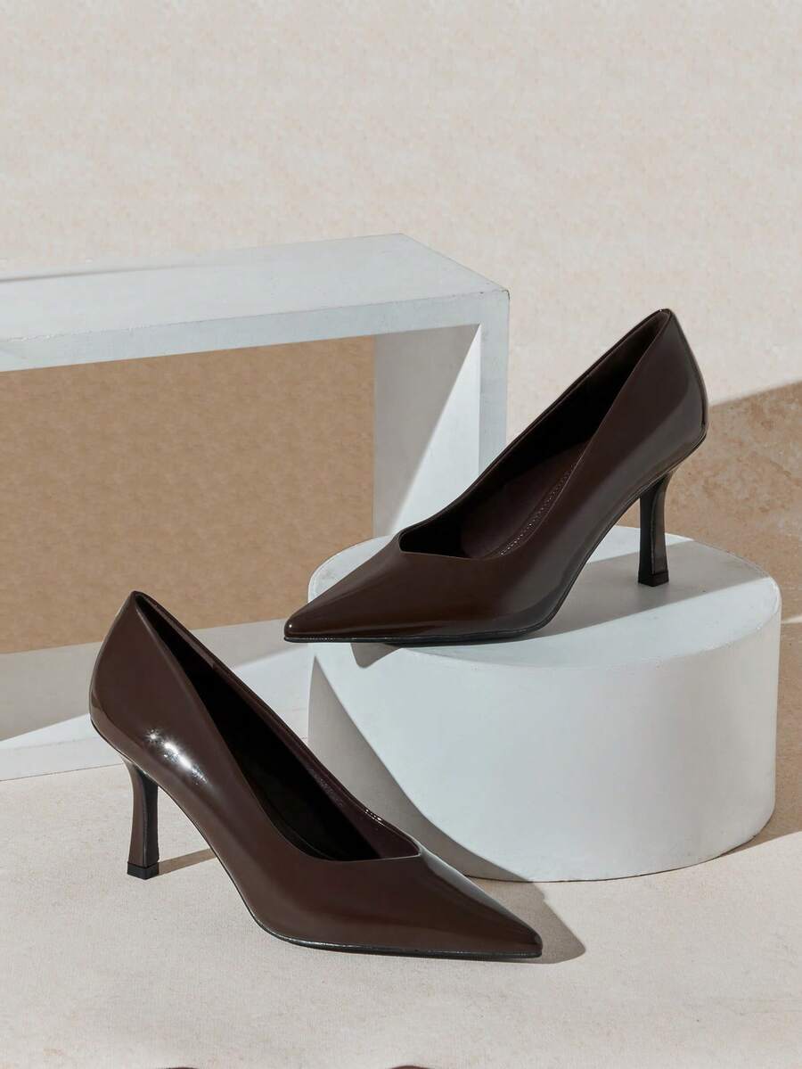 SHUZIA 女士经典优雅尖头细高跟鞋 - 巧克力棕 - 查看 1